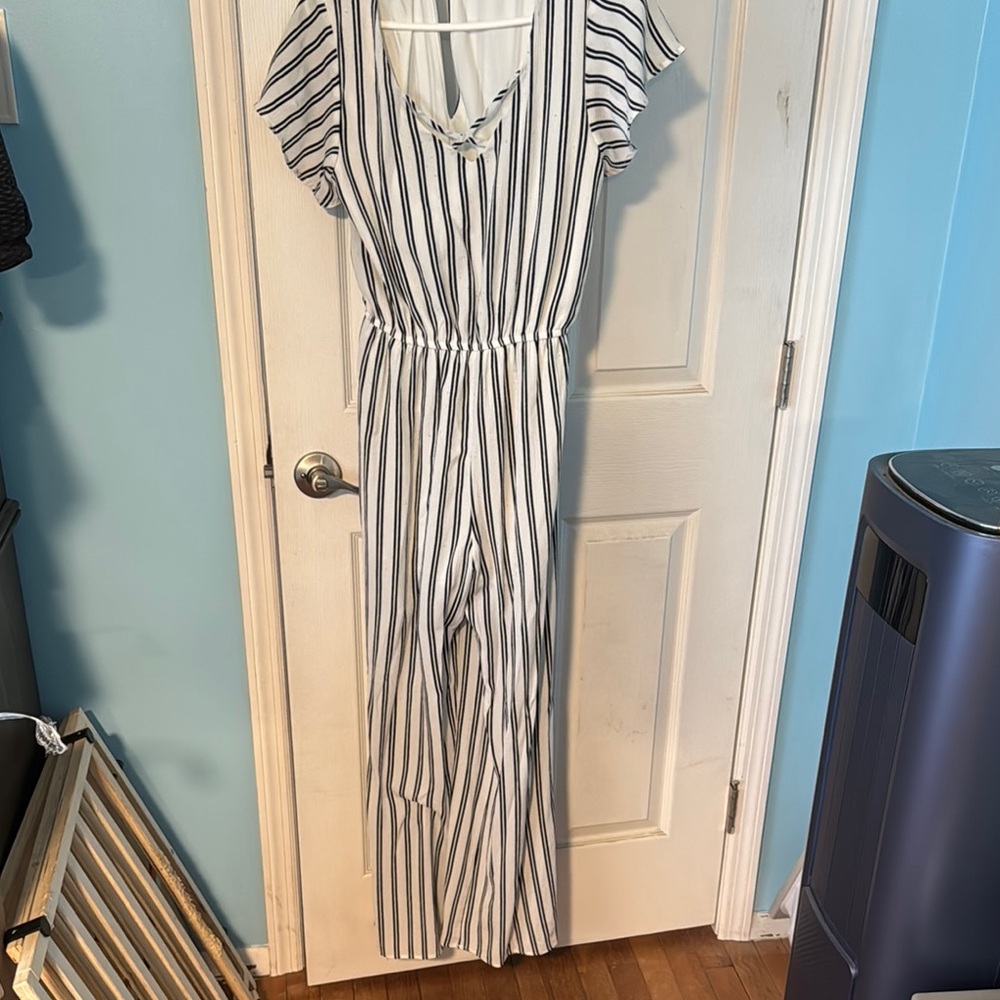 Striped Jumpsuit with Short Sleeves